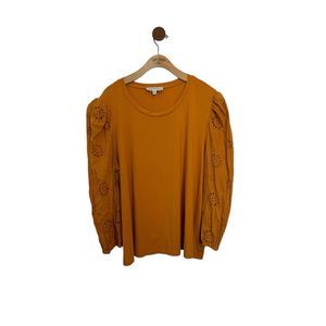 Jack + Avery Womens Puff Eyelet Sleeve Top Size 3X Long Sleeve Blouse Yellow